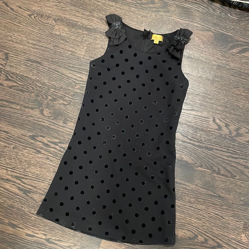 Nicole Miller Girls Black Sleeveless Dress with Velvet Polka Dots Size small